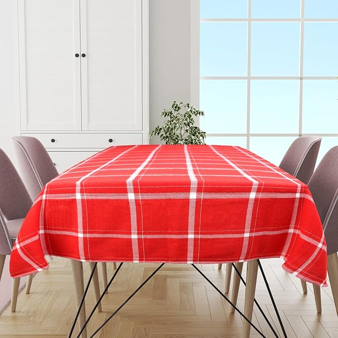 Urban Villa Tablecloth Big Checks Table Cloth Tabletop Cover Kitchen Dining Tablecloth 100% Cotton Great Parties Wedding Holiday Red White Rectangle 60X84 Inches 6-8 Seats Table Cloth