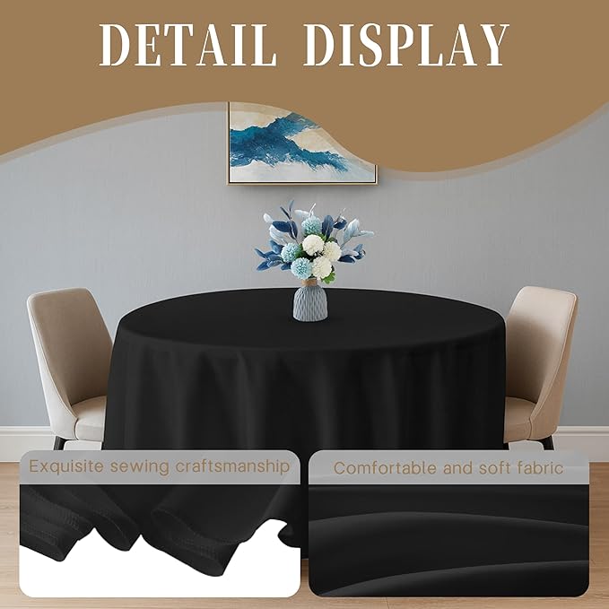 BIGTONE 10 Pack Black Round Polyester Tablecloth 120 Inch, Wrinkle and Stain Resistant Washable Polyester Fabric Table Cloth for Dining Room Kitchen Party, Black