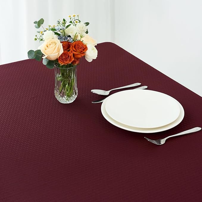 maxmill Rectangle Tablecloth Weaved Pattern Waterproof Spillproof Wrinkle Free Table Cloth, Kitchen Dining Tabletop Decoration, Fabric Table Cover for Holiday Parties, 52 x 70 Inch, Burgundy