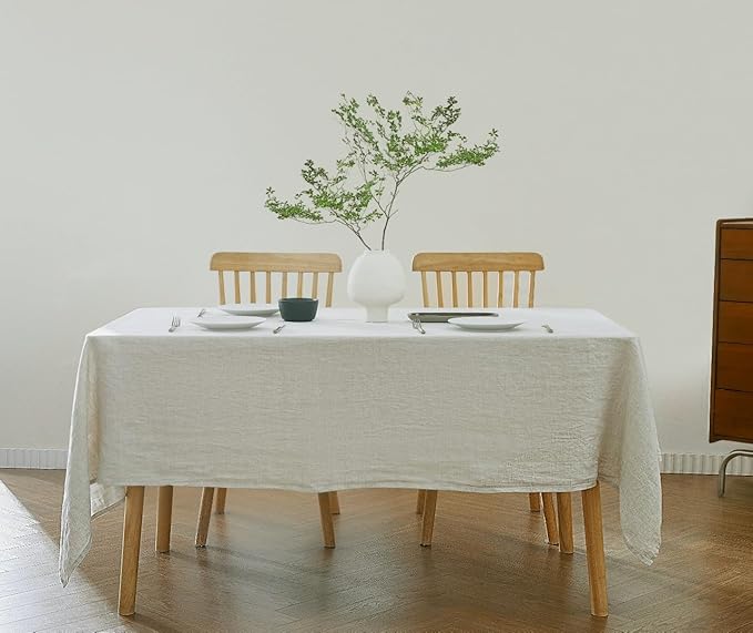 100% French Flax Linen Tablecloths Rectangle 120Lx60W Inch for Dinners, Parties, Easter, Halloween, Camping, Stone Washed, Textured, Machine Washable, 10-12 Sets (60''x120'', Natural Linen)