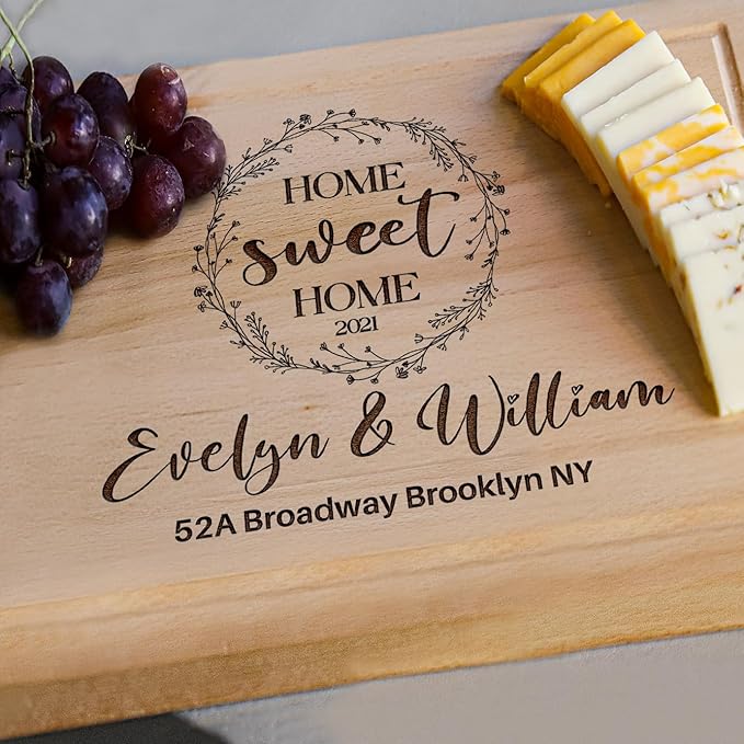 Personalized Housewarming Gift for New Home, Custom Engraved Cutting Board New Home Gift, Home Sweet Home Gift, Realtor Closing Gifts for First Time Home Buyers, Newlyweds, New Neighbor