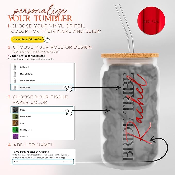 Sincerely, Me Elegant Frosted Tumbler For Bridesmaid Gifts, Personalized Glass Cup For Bridal Party Wedding Favors, Maid of Honor Cups for Bachelorette Party (FW1) (Red Foil)