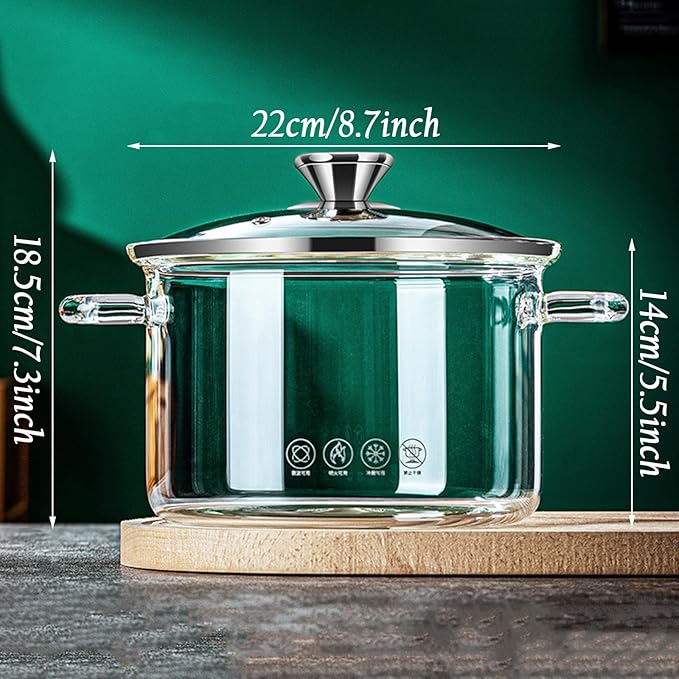 Glass Saucepan for Cooking High Borosilicate Stovetop Cooking Pot with Lid and Handle, Heat Resistant Glass Cooking Pot for Pasta Noodle Soup Milk Food, Refrigerator and Microwave Safe,3.5L