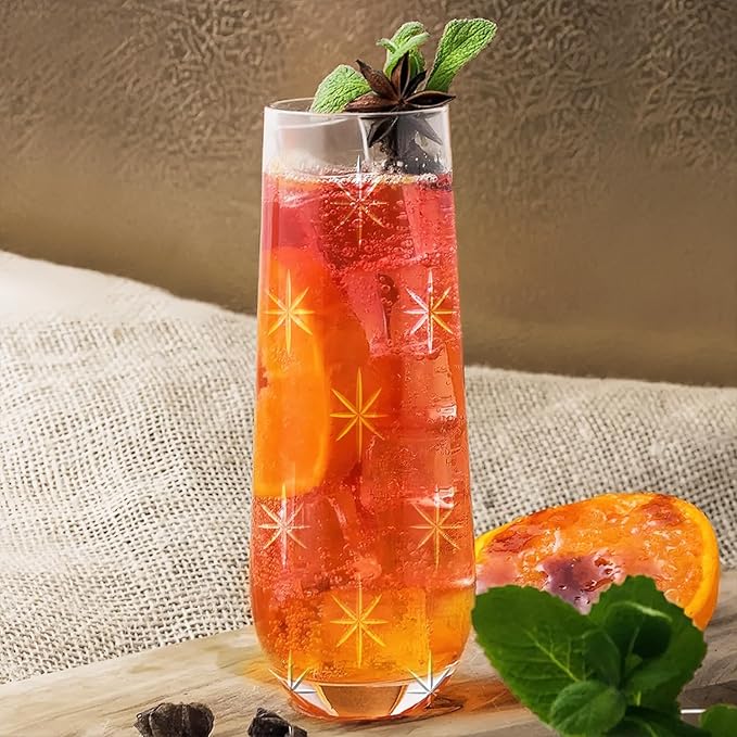 SHOSHIN Stemless Champagne Flutes - Elegant Hand-Cut Crystal Glasses