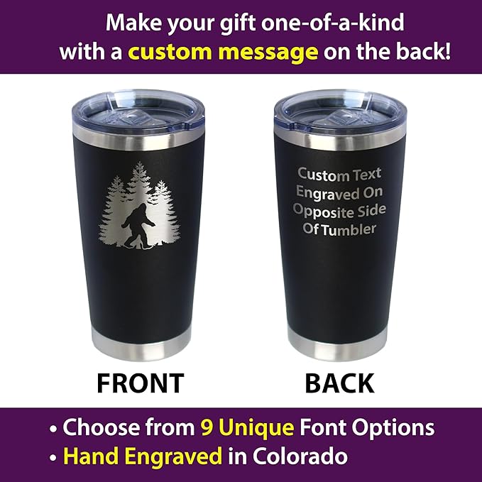 Custom Bigfoot - Personalized Insulated Coffee Tumbler Cup with Sliding Lid - Stainless Steel Insulated Mug - Funny Bigfoot Gifts for Sasquatch Enthusiasts