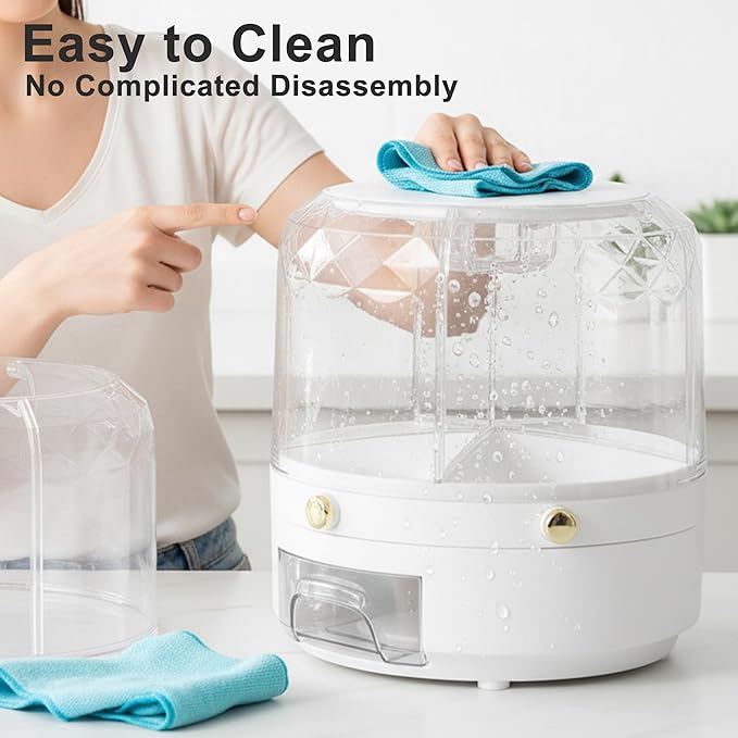 6-Compartment Rotating Grain Dispenser for Kitchen Pantry, One-Press Dry Food Storage Container for Rice, Beans, Oats, Cereal, Clear Multi-Section Food Organizer