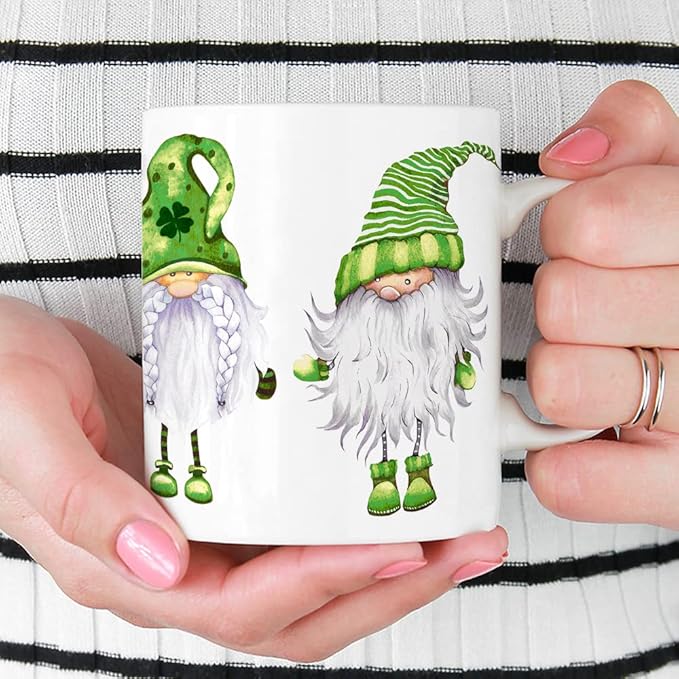 Loftipop St Patricks Day Irish Gnomes Coffee Mug, Lucky Green Shamrock Tea Cup, Gift for Her Mom Friend (11oz)