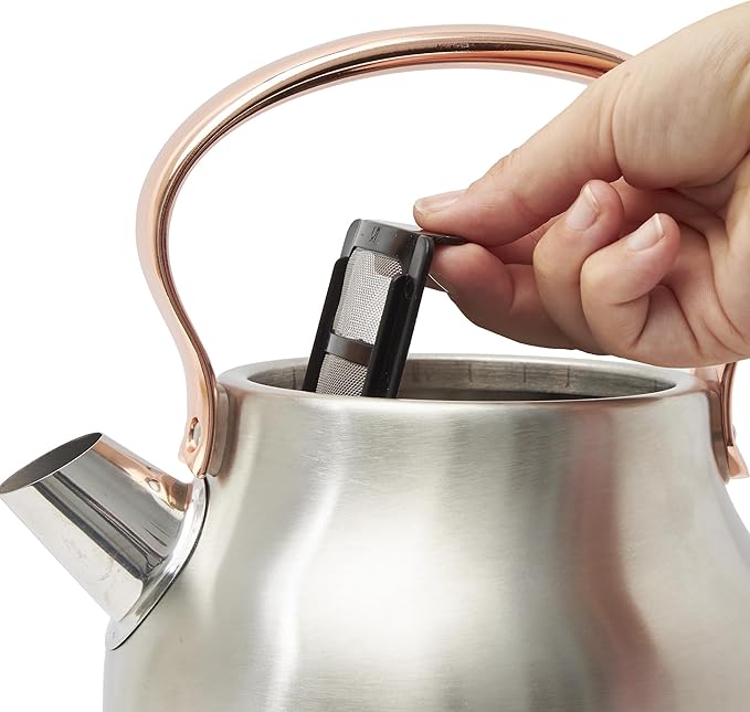 Haden Heritage 1.7 Liter Stainless Steel Electric Kettle, Hot Water Kettle with 360-Degree Base and Auto Shutoff, Steel & Copper
