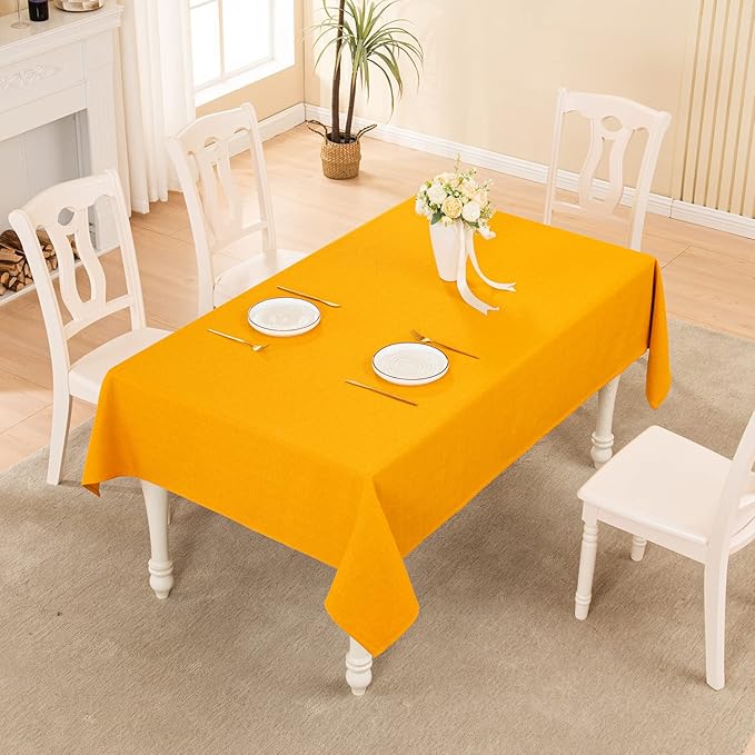 BALCONY & FALCON Square Tablecloth - Small Waterproof Table Cloth, Wrinkle Resistant Table Cover Linen Fabric Tablecloths for Dining Kitchen Wedding and Outdoor Decoration (Golden, 55"x55")