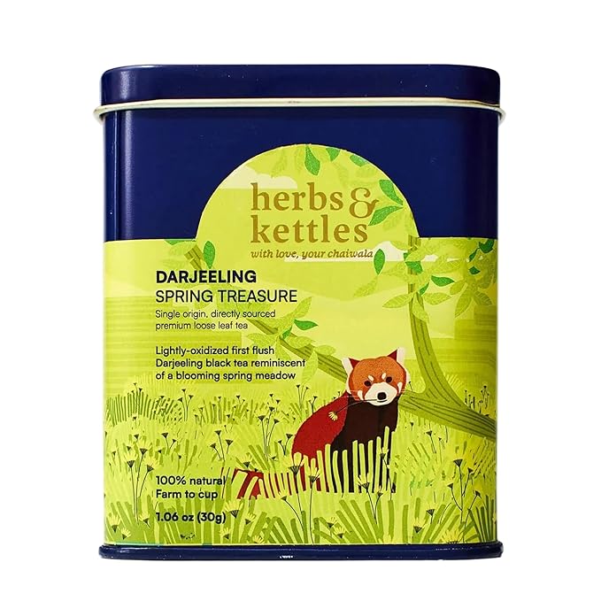 Herbs & Kettles Darjeeling Spring Treasure 2025 First Flush Tea | Whole Leaf AV-2 from Mirik Valley | Floral & Fresh Vegetal Notes of Jasmine & White Peach | 10–12 Servings, 20–30 Cups