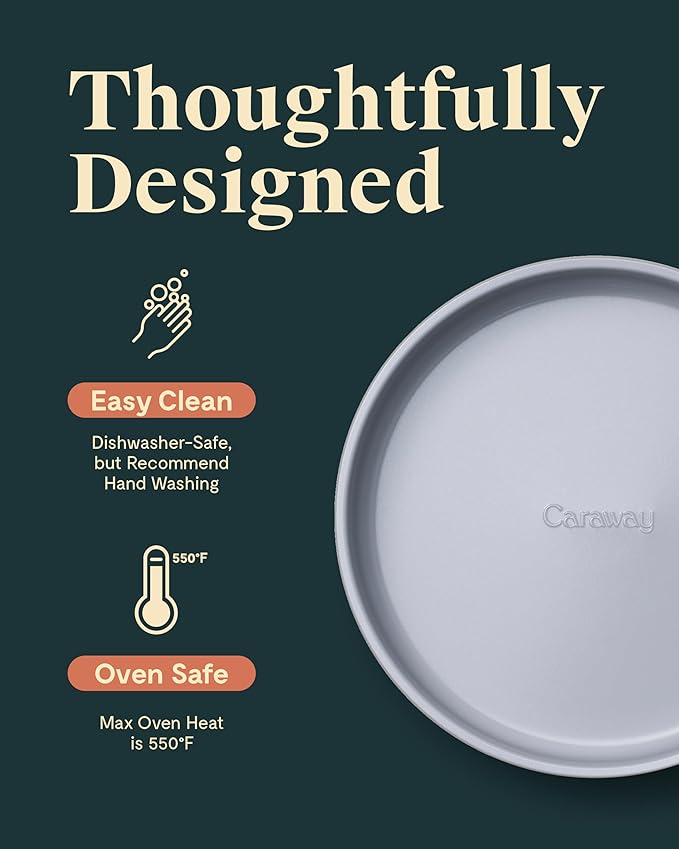 Caraway Non-Stick Ceramic 9” Circle Pans - Naturally Slick Ceramic Coating - Non-Toxic, PTFE & PFOA Free - Perfect for Birthday Cakes, Tartes, & More - Perracotta
