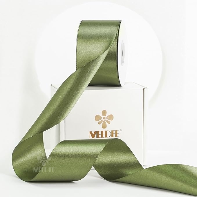 MEEDEE Moss Satin Ribbon 2 Inch Dark Green Ribbon Lux Double Faced Ribbons by 25 Yards Silk Green Satin Ribbons for Gift Wrapping, Weddings, Flower Bouquet, Holiday Decorating