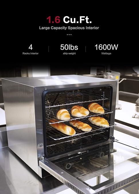 Atosa CookRite CTCO-50 Countertop Electric Convection Oven for Hotel Diner Baking | 16 1/2"H x 23"W x 23 3/10"D | Stainless Steel, Manual Control, 120V, 1550W | (Includes: Water Line Connection Kit)