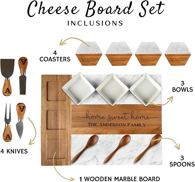 Personalized Housewarming Gifts, Custom Marble Charcuterie Cheese Board, Engraved House Warming Gifts New Home - Gift Ideas for Host, Gifts for Couples, Home Owners, Weddings