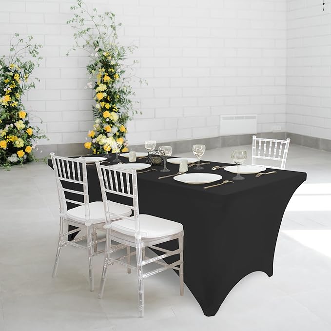 Utopia Kitchen Spandex Tablecloth 1 Pack [6FT, Black] Tight, Fitted, Washable and Wrinkle Resistant Stretch Rectangular Patio Table Cover for Event, Wedding, Banquet & Parties [72Lx30Wx30H Inch]