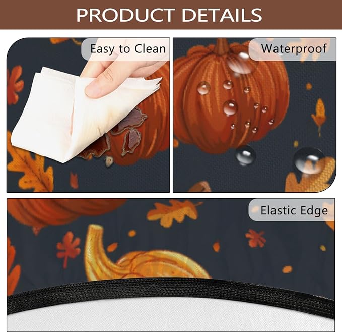 Outdoor Fitted Round Table Cloth with Umbrella Hole, Fall Pumpkin Circle Elastic Tablecloth 45"-56" Waterproof Zipper Patio Table Cover for Picnic Camping Party Halloween Christmas Decoration