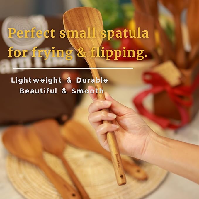 Teak Wood Wok Spatula Long Handle – Handmade Wooden Spatula for Cooking, Stir Frying & Flipping, Eco-Friendly Teak Wooden Utensil, Safe for Nonstick Pans