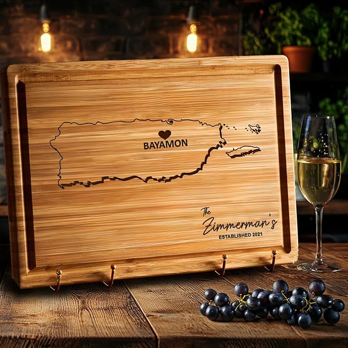 Puerto Rico Cutting Board, Personalized State Shaped Gifts, Bamboo Destination Souvenirs, Wooden States Gifts for Host Family, Puerto Rican Decor