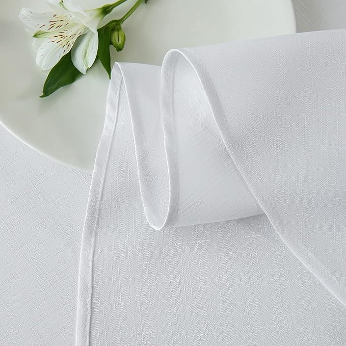 maxmill Round Linen Looking Textured Tablecloth Spill-Proof Wrinkle Free Soft Jacquard Table Cloth for Circular Table Cover, for Dining Room Buffet Banquet Parties Holiday Dinner, 70 Inch White