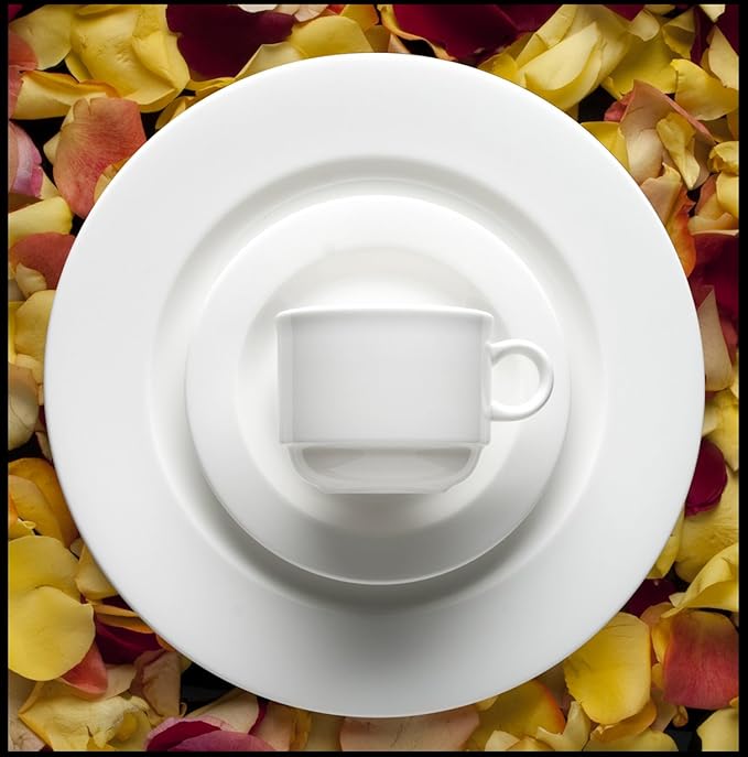 Fortessa Fortaluxe SuperWhite Vitrified China Dinnerware, Cassia 8-Ounce Stackable Coffee/Tea Cup, Set of 6