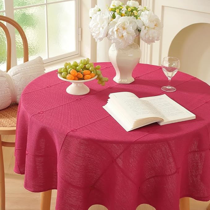 Zobesta Red Table Cloth Round Tablecloth 53 inch, Washable Farmhouse Soft Boho Christmas Round Table Cloth Tablecloth for Outdoor, Party, Holiday, Picnic, Dining