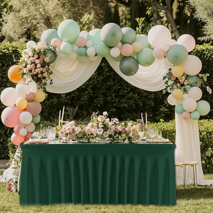 Dark Green Spandex Tablecloth with Skirt – Wrinkle-Free, Fitted Elastic Cover for 6ft Rectangular Tables – Stretch Table Cover for Weddings, Banquets, Parties, Buffets & Restaurants