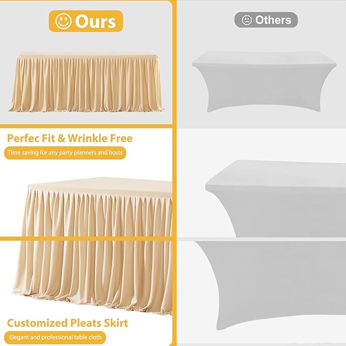 Wish Care 6 Pack Champagne Rectangle Table Clothes for 6 Foot Tables, Polyester Fitted Tablecloths 6ft Stretch Table Cover for Wedding, Birthday, Parties, Trade Show, Craft Show