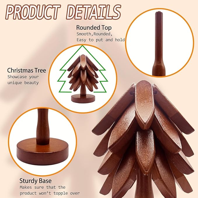Wooden Trivets for Hot Dishes,Natural Tree Trivet Set,Foldable Wooden Trivet,Black Walnut Wooden Tree Coaster Set for Hot Dish/Pot/Bowl/teapot/hot Pot Set(4 Piece-Walnut)