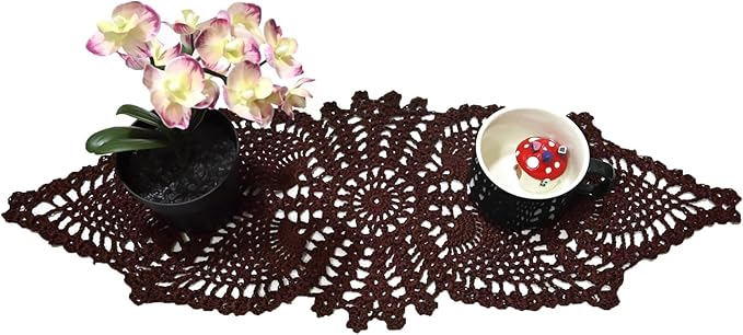 BIBITIME Crochet Lace Table Doilies Eyes Flower Doily Kitchen Vase Place Mats (7 in x 21 in,Pack of 2PCS, Style02-Coffee)