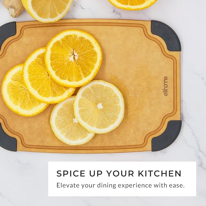 Elihome Essential Series Wood Fiber Cutting Board for Kitchen, Knife Friendly, Dishwasher Safe, Non-Slip Feet, Juice Groove, Reversible, Non-Porous, Eco Friendly, 10"x 7" SMALL