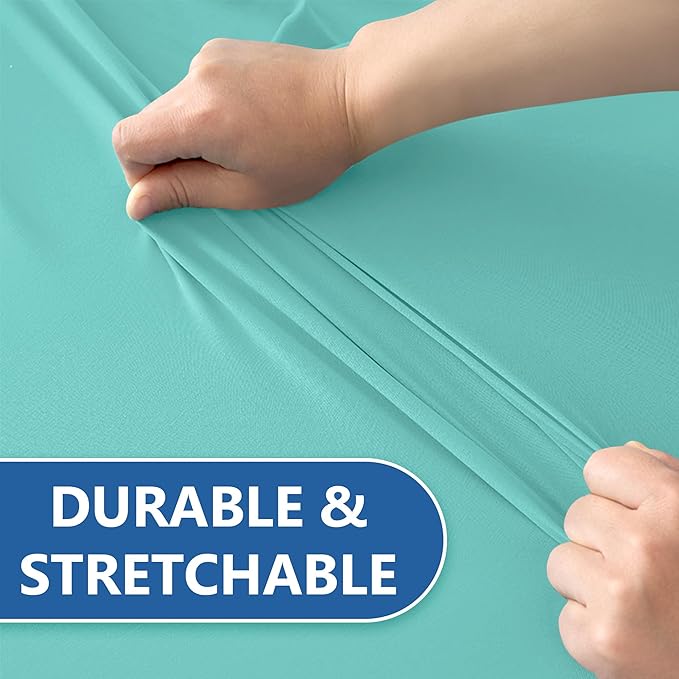 Fitted Stretch Table Cover for 6 foot Rectangle Tables-8 Pack Aqua Blue Spandex Tablecloth-Elastic Folding Tablecloths for Party, Vendor Booth Display, Banquet Buffet Event, Craft Trade Show