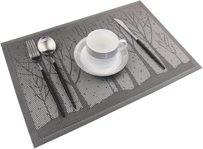 Washable Plastic PVC Placemats Wipe Clean for Kitchen Table Heat-resistand Woven Kids Place Mats for Dining Mats(Tree Gold,30X45CM_4PCS)