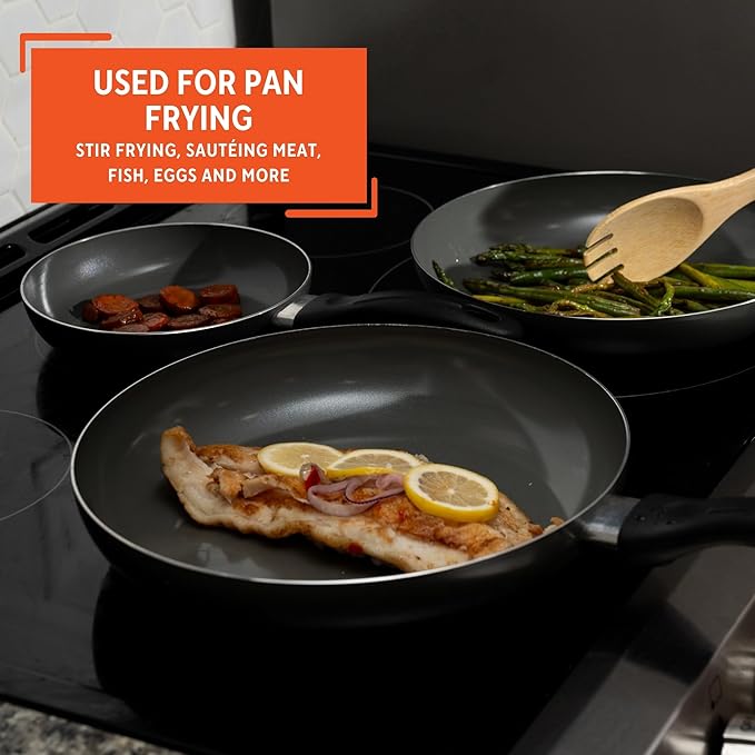 IMUSA Ceramic Nonstick Frying Pan Set, 3-Piece – 7”, 9” & 11” Gray Aluminum Skillets with Cool-Touch Handles – Ideal for Sautéing, Stir-Frying & Searing– Healthy Non-Stick Cookware for Home Kitchen
