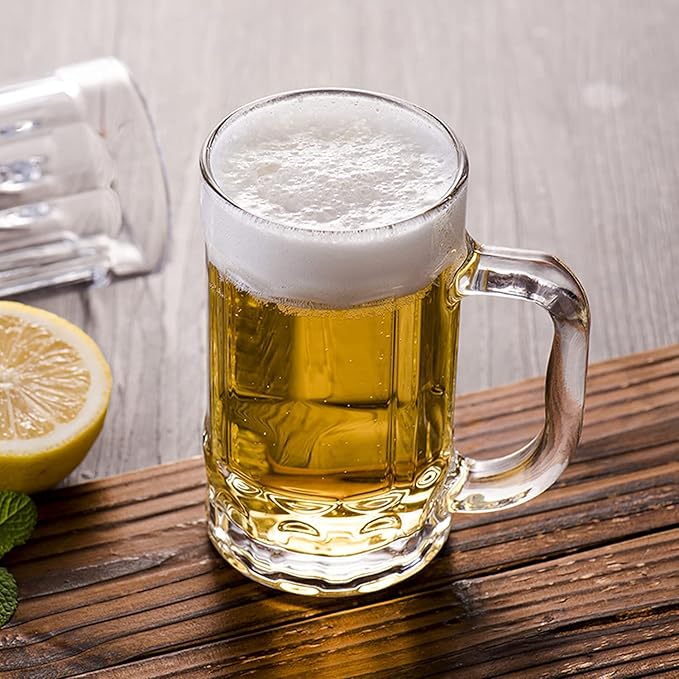 2 Pack Heavy Beer Mugs, Large Beer Glasses with Handle, 14 Ounce Glass Steins, Classic Beer Mug glasses Set
