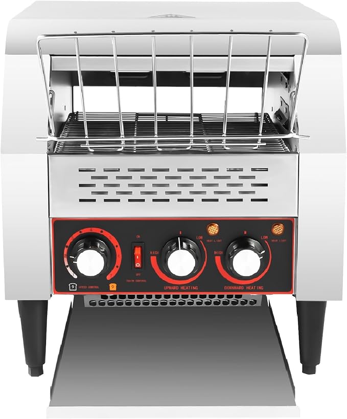 Commercial Conveyor Toaster Oven, 300 Slices/H Stainless Steel Restaurant Toaster with Dual Heating Tubes, 2200W Heavy Duty Electric Conveyor Belt Toasters for Bun Bagel Bread