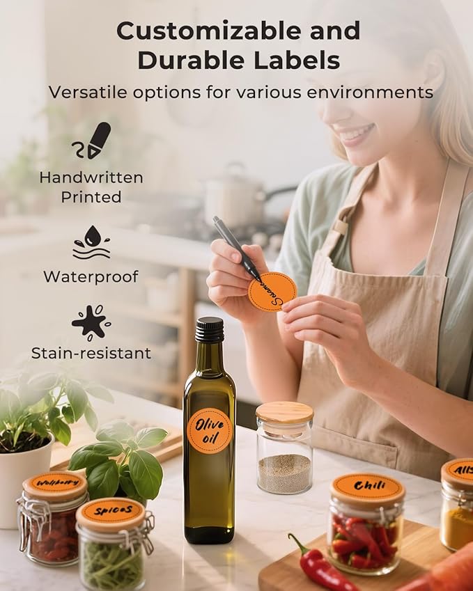 MUNBYN 2 Inch Orange Circle Thermal Labels, Multi-Purpose Self-Adhesive Round Thermal Printer Stickers for Business, 750 Sheets/1 Roll