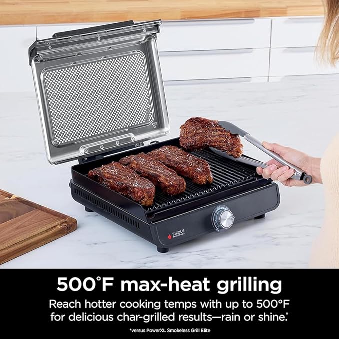 Ninja GR101 Sizzle Smokeless Indoor Grill & Griddle (Renewed) Bundle with 2 YR CPS Enhanced Protection Pack