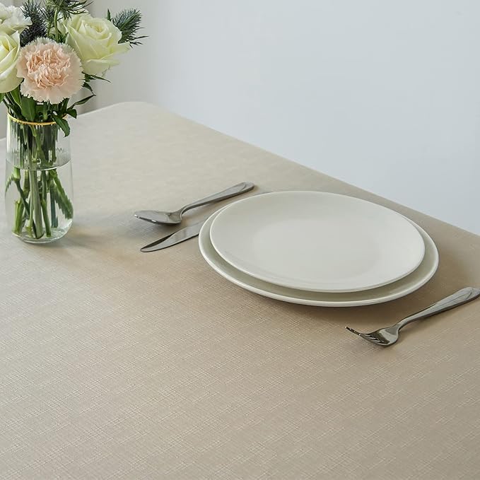 maxmill Square Tablecloth Slubby Texture Stain Resistant Waterproof Wrinkle Resistant Washable Soft Table Cloth, Decorative Fabric Table Cover for Dining Room Dinner Party, 52 x 52 Inch, Natural