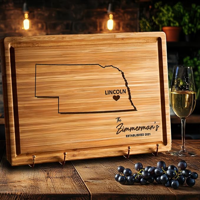 Bamboo State Cutting Boards - Nebraska Map Souvenirs, US State Map Home Decor, Destination Gifts for Family, Decorations for Home Kitchen, Housewarming Gifts