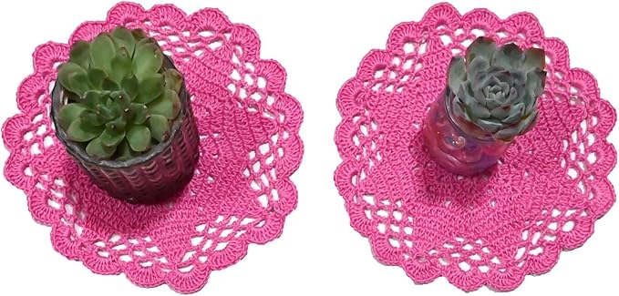 BIBITIME Handmade Crochet Round Lace Doilies Kitchen Table Placemats Wedding Tea Flower Vase Cup Mats (Rose, 6" to 7",Pack of 2PCS)