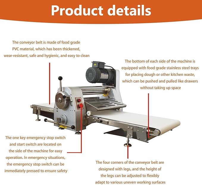 Commercial Dough Sheeter Machine, Electric 400mm Reversible Roller Dough Flattening Conveyor, Desktop Pastry Machine 1-32mm Adjustable Thickness for Bakeries, Pastries 110V