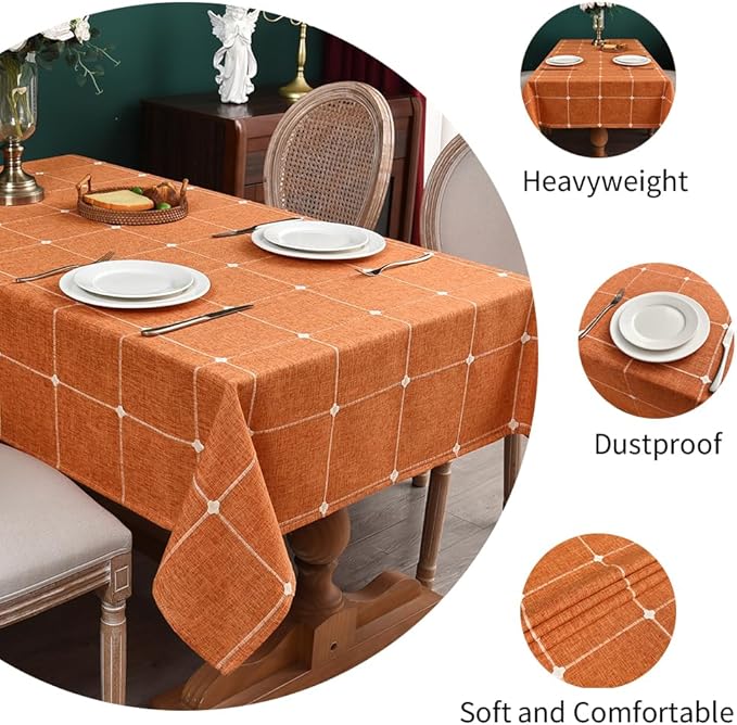 Zobesta Linen Table Cloth Burnt Orange Linen Tablecloth for Rectangle Tables 70 x 53 Inch, Washable Farmhouse Soft Boho Tablecloth for Outdoor, Party, Holiday, Picnic, Dining