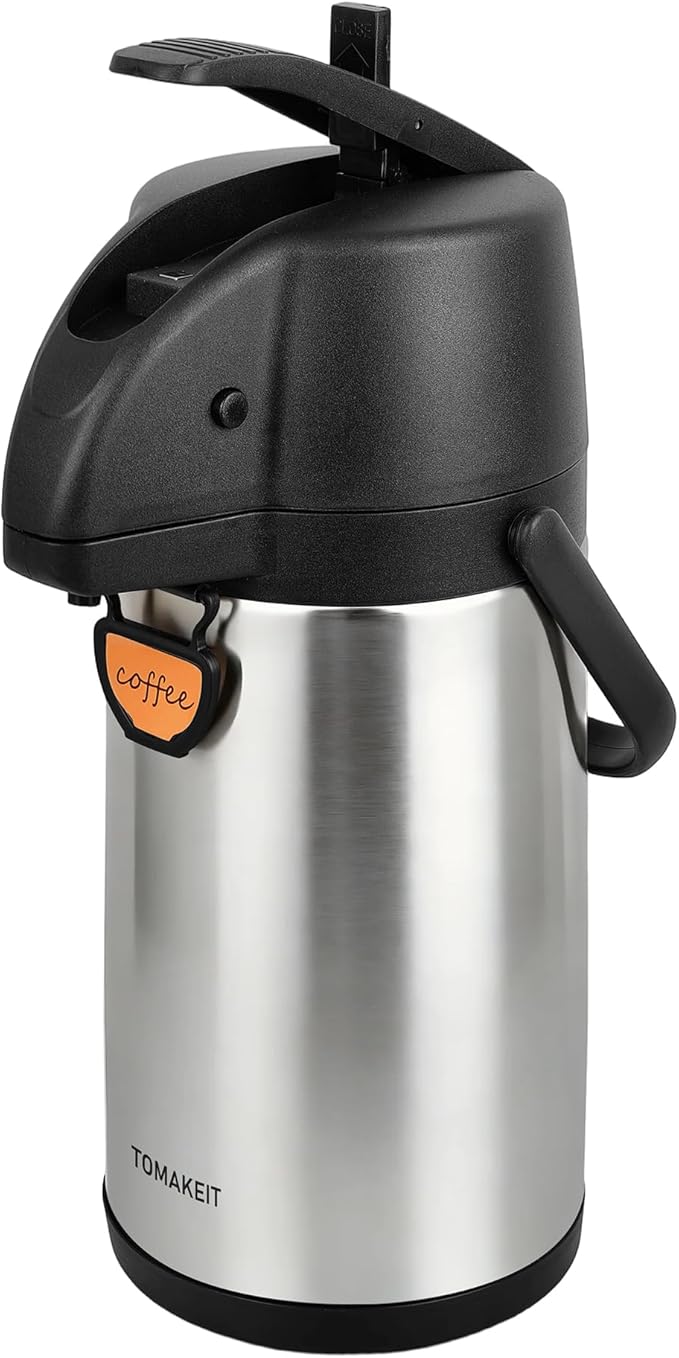 Airpot Coffee Dispenser Thermal with Pump,1.9L/64 Oz Insulated Stainless Steel Large Airpot Coffee Carafe Lever Action for Hot/Cold Water,Thermal Carafe for Hot Cocoa for Parties