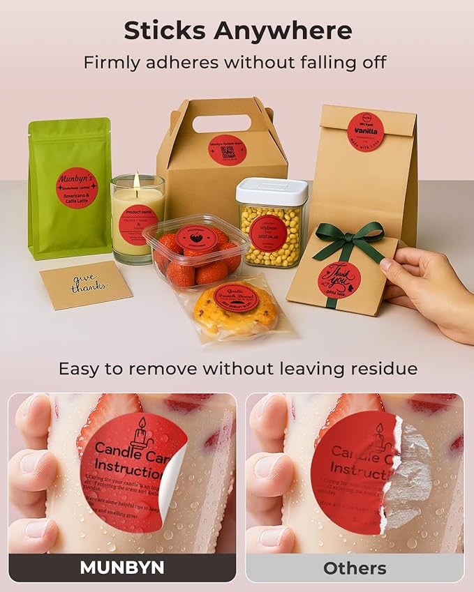 MUNBYN 2 Inch Red Round Thermal Labels, Multi-Purpose Self-Adhesive Circle Thermal Label Stickers for Business, 750 Sheets/1 Roll