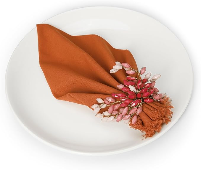 Lightnpro Cotton Napkins Set of 12, Beautiful Handmade Fringe Dinner Cloth Napkins, Washable and Reusable for Dining, Parties, Weddings, Holiday & Everyday Use - 18x18 Inch Rust Color