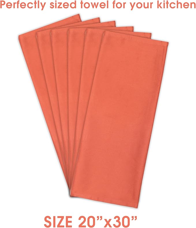 Urban Villa Kitchen Towels 100% Cotton Dish Towels for Kitchen(Set of 6) 20”x30” Dish Cloths Highly Absorbent Kitchen Linen Set with Hanging Loop Perfect for Drying Dishes Cleaning Hand Towels – Rust