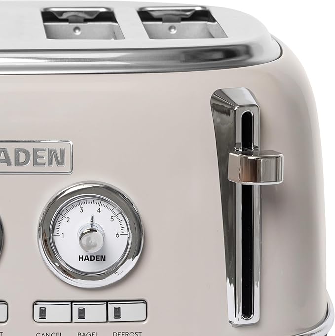 Haden Dorset 4-Slice Wide-Slot Toaster, Stainless-Steel Bread Toaster with Adjustable Browning Control, Crumb Tray & Non-Slip Feet, Putty & Chrome
