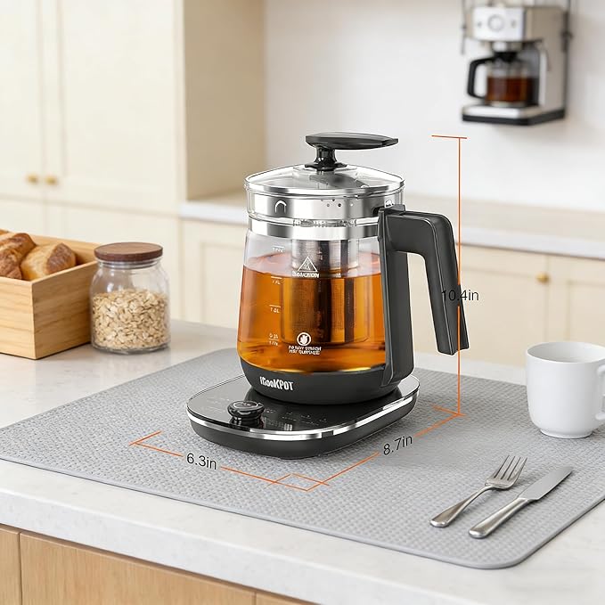 1200w Electric Kettle, 1.5L Borosilicate Glass tea kettle, Hot water kettle electric for Coffee or Tea, BPA Free, Auto Shut-Off, Stainless Steel, Fast Boil, Black