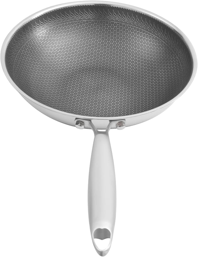 12 Inch Wok Pan with lid, Food-Grade Stainless Steel Woks & Stir-fry Pans Nonstick, Dishwasher and Oven Safe, Cooking Pan Compatible with Gas & Induction Cooker