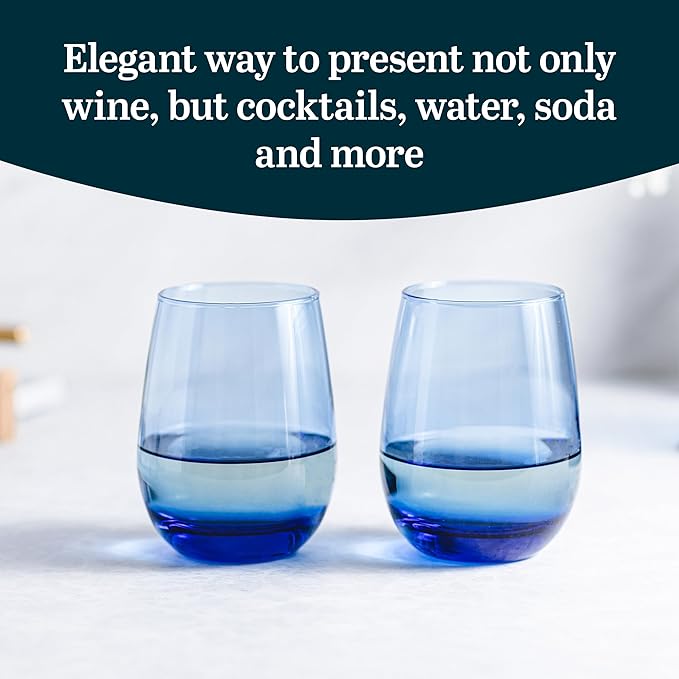 Libbey Classic Blue All-Purpose Stemless Wine Glasses, 15.25-ounce, Set of 6